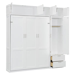 English Elm Queen Murphy Bed with Integrated Desk Cabinet Shelves Space Saving Studio Solution White N708S00022K-2
