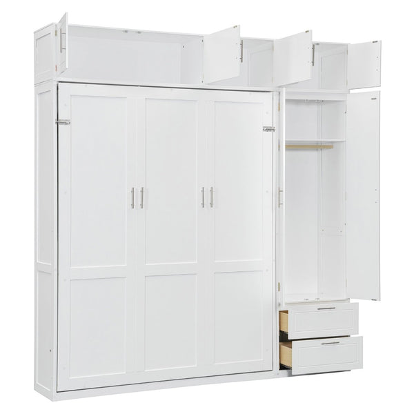 English Elm Queen Murphy Bed with Integrated Desk Cabinet Shelves Space Saving Studio Solution White N708S00022K-2