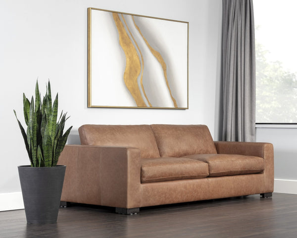 Sunpan BAYLOR Sofa - Luxurious Marseille Camel Leather for Elegant Living Rooms and Stylish Offices 106616