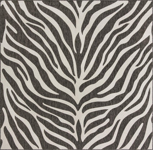 Unique Loom Outdoor Safari Tsavo Machine Made Animal Print Rug White, Black 10' 0" x 10' 0"