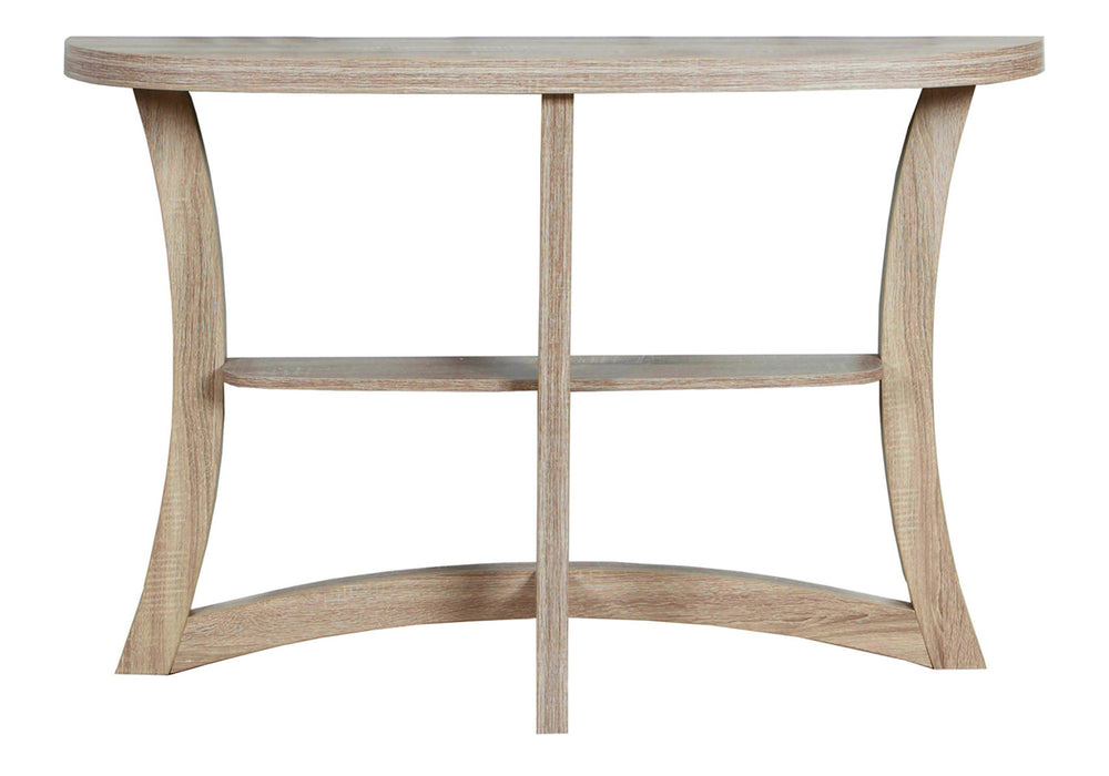 English Elm Accent Half-Moon Console Table in Taupe Wood-Look Laminate, Narrow Entryway Sofa Table with Shelf B2710P219027