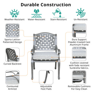 English Elm Indoor Aluminum Dining Chair with Cushion Grey+Gold — Weather-Resistant Lattice Back, Removable All-Weather Cushion, Stylish Patio Seating B010P157981