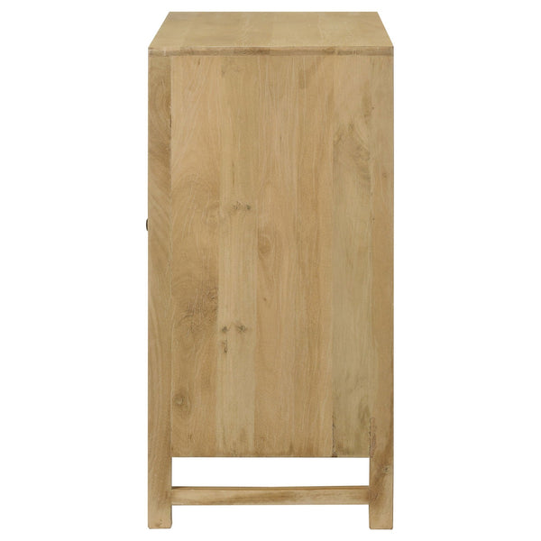 English Elm Henley Natural Mango Wood 2-Door Accent Cabinet with Rustic Cane Doors, Antique Brass Knobs, Storage - Island-Inspired 38"W x 32"H x 16"D B062P350431