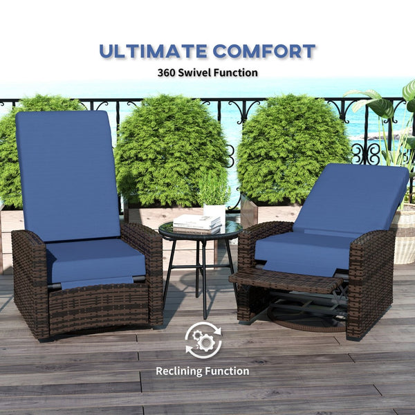 English Elm Outsunny Pe Rattan Swivel Recliner Outdoor Chair with Footrest and Padded Cushions W2225P485593