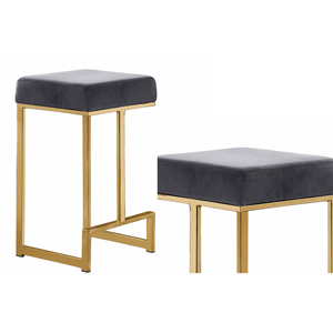 English Elm 25 in Backless Faux Leather Counter Stools with Brushed Gold Sled Base Set of 2 Grey+Gold B011P497736