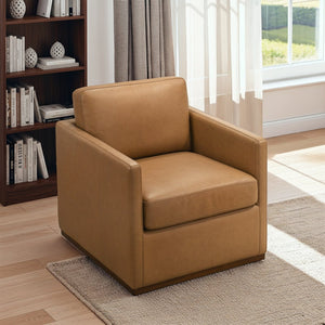 English Elm Darien Genuine Leather Swivel Lounge Chair with Tailored Stitching for Modern Interiors B183P423290