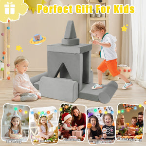 English Elm 11pcs Modular Foam Play Couch Set for Kids Velour Washable Toddler Playroom Builder Dark Gray T5880P493427