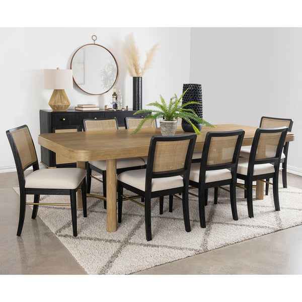 English Elm Benson Sand Wash Extension Dining Table with Removable Leaf, Rounded Corners & Antique Brass Stretcher B062P374100