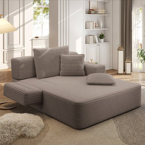 English Elm Luxurious Corduroy Frameless Chaise with Sleeper Conversion Foam Cushioning and Storage Pocket Coffee W3219P459757