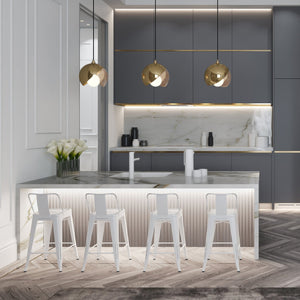 English Elm Keeley 24" Metal Counter Height Stools Set of 2 in Distressed White — Curved Back, Footrest, Durable Finish B2732P253605