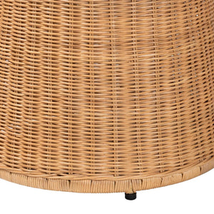 English Elm Round Handwoven Rattan Drum Side Table Organic Wicker Accent for Living or Sunroom B2750P467846
