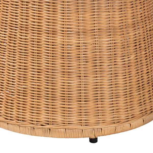 English Elm Round Handwoven Rattan Drum Side Table Organic Wicker Accent for Living or Sunroom B2750P467846