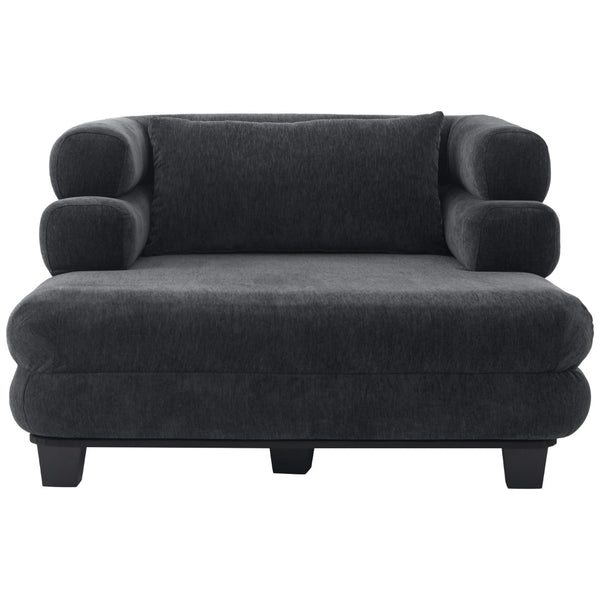 English Elm Oversized Chenille Chaise Lounge Deep Seat Sculptural Armrests Modern Living Room Retreat Black N763P326441B
