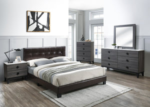 English Elm Contemporary Queen Platform Bed Brown Faux Leather Adjustable Rectangular Headboard B011P414676
