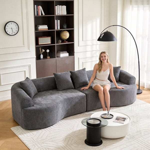 English Elm Curved Chenille Modular Sectional Sofa Boneless High-density Foam for Apartment Living Grey W3728S00008