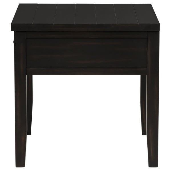 English Elm Sutter Farmhouse Square End Table with Louvered Drawer and Planked Pine Wood Top B062P441045