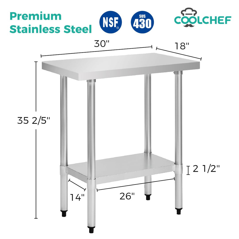 English Elm Kfd-mats-1830 Nsf Certified Stainless Steel Prep Table with Galvanized Undershelf W3629P365456