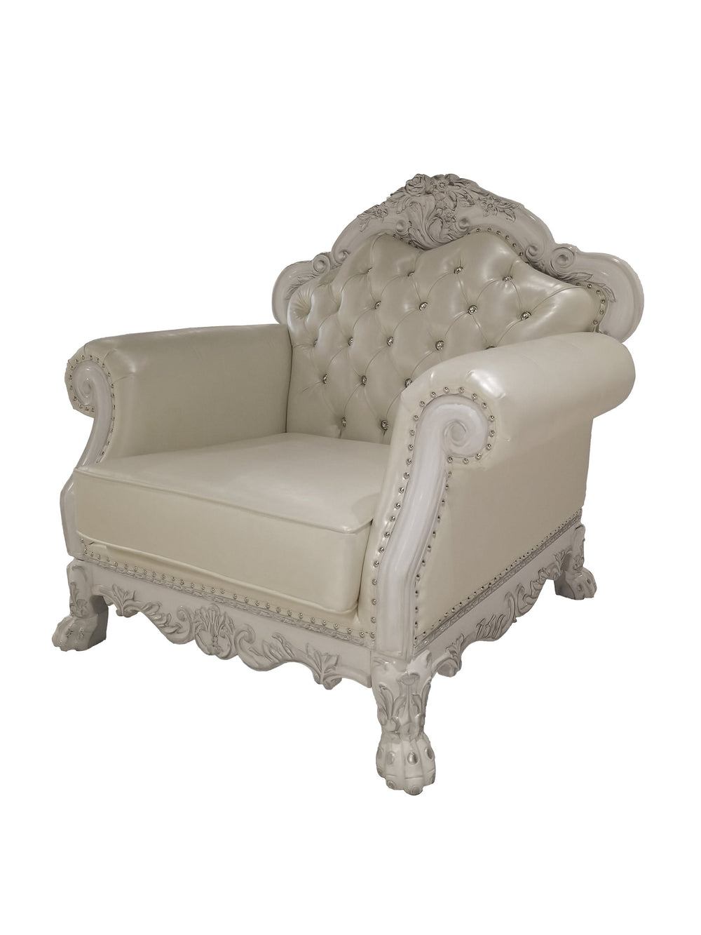 English Elm Dresden Tufted Faux Leather Accent Chair in Bone White with Pocket Coil Seat & 2 Plush Pillows B2726P285352