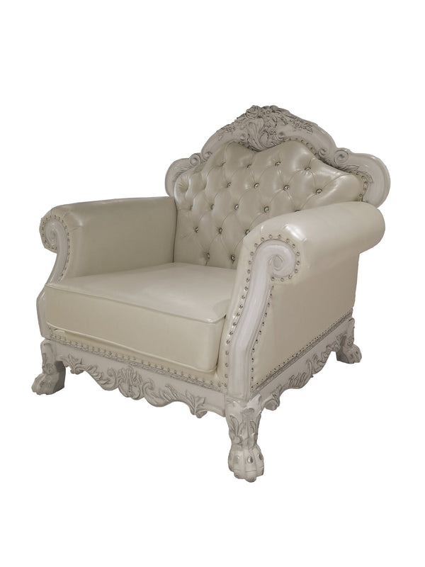 English Elm Dresden Tufted Faux Leather Accent Chair in Bone White with Pocket Coil Seat & 2 Plush Pillows B2726P285352