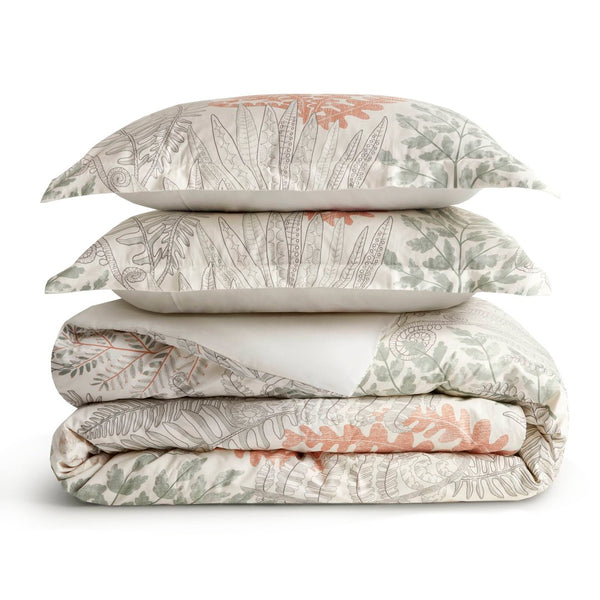 English Elm 3-piece King Cotton Sateen Duvet Set Botanical Herb Print 300tc Terracotta Linen B035P408292