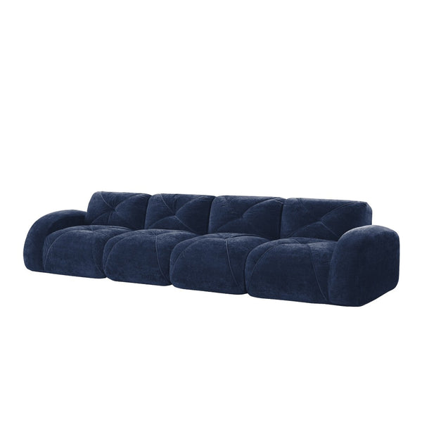 English Elm 140''soft Velvet Modular Cloud Sofa Tufted Plush Seating for Living Room or Home Theater Blue W714S01622
