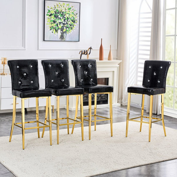English Elm A Set of 2 Crocodile Embossed Pvc Barstools with Crystal Clasp Detail for Home Bars Black W3875P383116