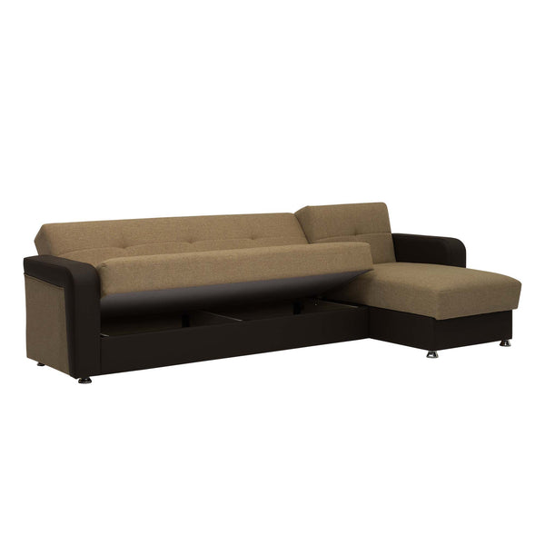 English Elm PrimeNest Concorde Collection Upholstered Convertible Chaise Lounge with Storage, Sleeper, 1500 lb Capacity and Click-Clack Convenience Brown,Brown PU B030P305097