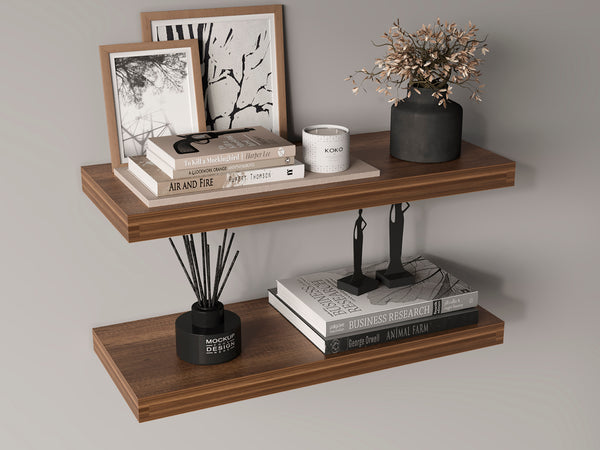 English Elm Ecco 31.5" Walnut Floating Shelves Set of 2 with Hidden Brackets, Sturdy Matte Finish Display Storage B200P350337