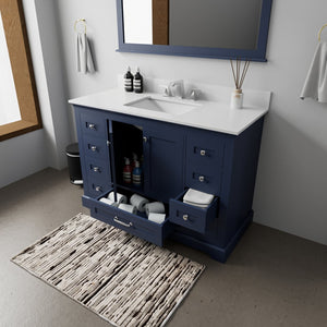 English Elm Navy Blue Single Bath Vanity With Cultured Marble Top, Faucet Set & Elegant Storage Design 48"X22" B2731P258360