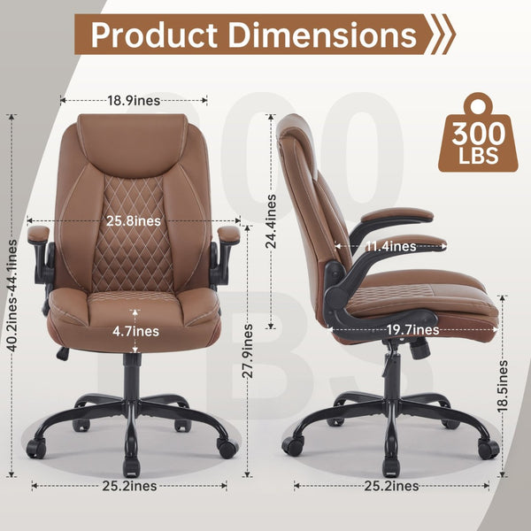 English Elm Leather Executive Desk Chair with Flip up Armrests Lumbar Support and Spring Cushion Brown T5339P459854