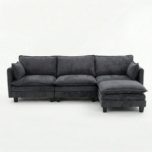 English Elm Modern Chenille Three Seat Sofa with Ottoman Usb Charging Ports and Storage Pockets Black W2519S00002