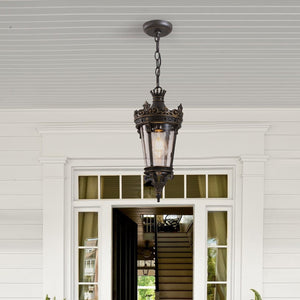 English Elm 18"(h) Crown Top Cast Aluminum Pendant Lantern Clear Glass Vintage Outdoor Porch Light W1340P209951