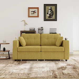 English Elm Sofas for Living Room Chenille Three Seat Couch with Usb Charging Storage and Cup Holder Mustard Yellow W395S00145