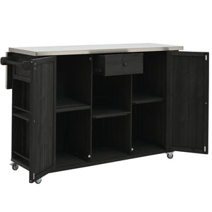 English Elm Outdoor Kitchen Island Solid Fir Wood with Foldable Stainless Top, Ample Storage, Wheels, Opener Black N719P246553B