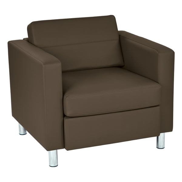 OSP Home Furnishings Pacific Club Armchair in Faux Leather with Chrome Legs for Modern Living Spaces Java PAC51-R102