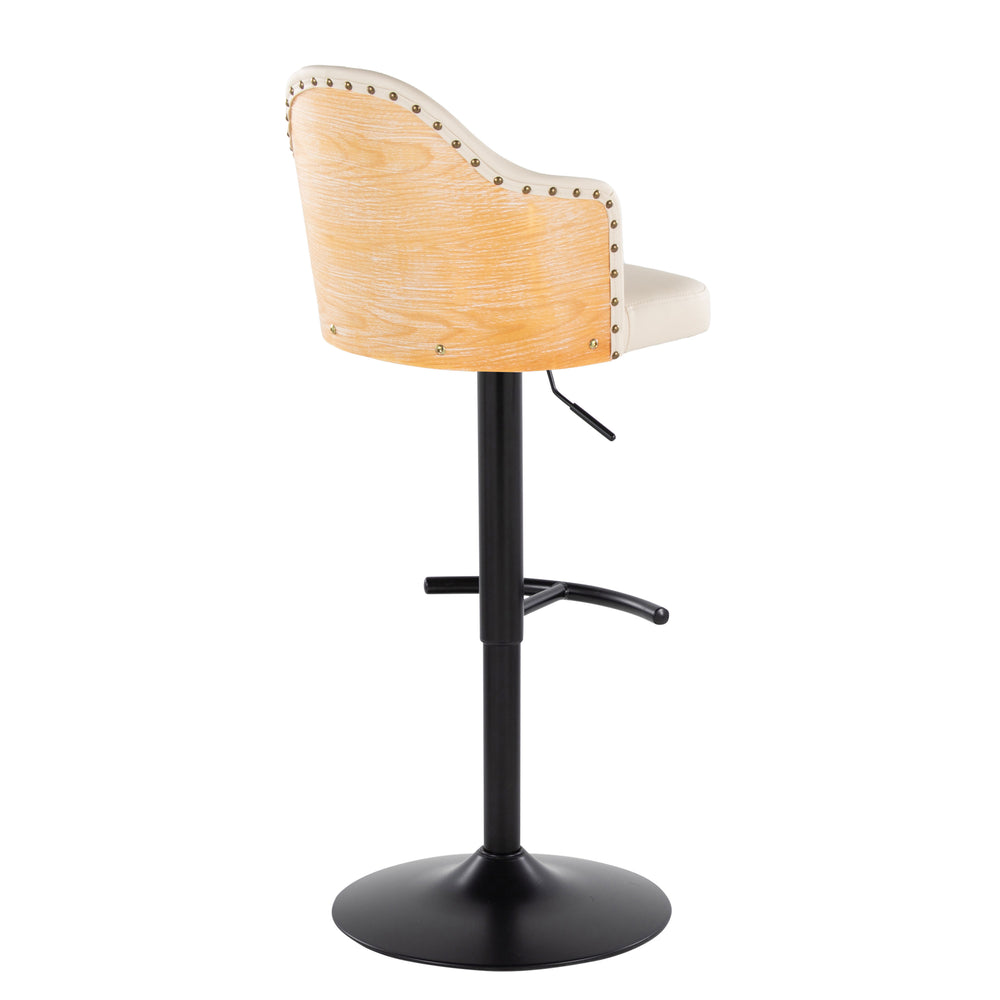 English Elm Ahoy Adjustable Barstool Set of 2 — Cream Faux Leather Swivel, Bamboo Accent, Black Metal Base, Modern B202S00731