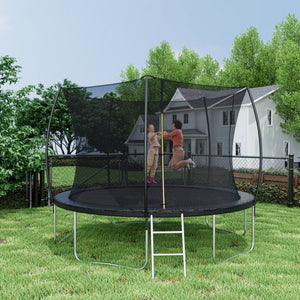 English Elm 12ft Trampoline Curved Pole Enclosure Net Galvanized Steel Frame Kids Adults Ladder W285P233603