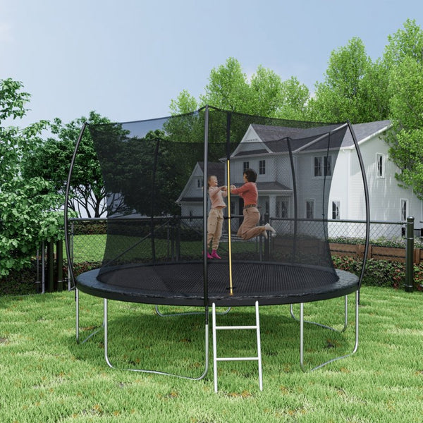 English Elm 12ft Trampoline Curved Pole Enclosure Net Galvanized Steel Frame Kids Adults Ladder W285P233603