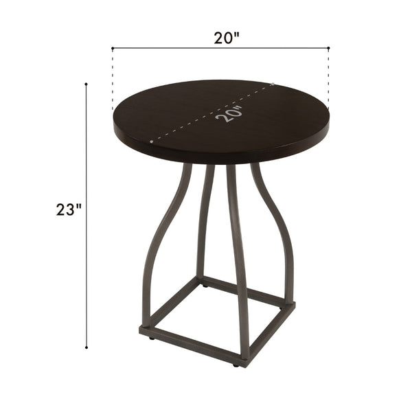 English Elm Tior Round Wood Top Accent Side Table with Geometric Gray Metal Base for Living Room Brown Multi B056P416979