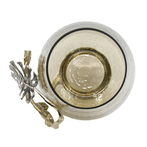English Elm 9.8x8.5x10.8" Palm Motif Hurricane Holder Silver Aluminum Smoke Glass Mantel Decor W2078P490401
