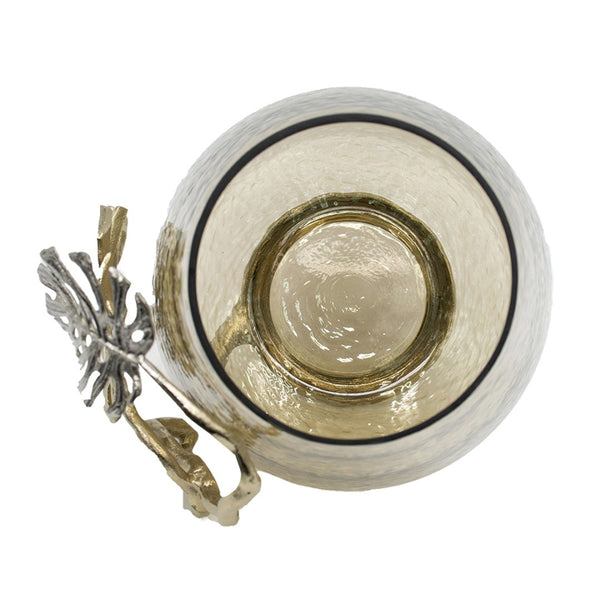 English Elm 9.8x8.5x10.8" Palm Motif Hurricane Holder Silver Aluminum Smoke Glass Mantel Decor W2078P490401
