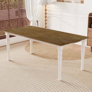 English Elm 7-Piece Extendable Dining Set with Removable Leaf and 6 Upholstered Chairs, Solid Rubberwood Legs, Seats 6 Natural+White N752S000030K