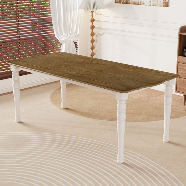 English Elm 7-Piece Extendable Dining Set with Removable Leaf and 6 Upholstered Chairs, Solid Rubberwood Legs, Seats 6 Natural+White N752S000030K