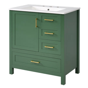 English Elm 30" Green Modern Bathroom Vanity with Ceramic Sink, Solid Wood Frame, Soft-Close Doors & Drawers N729P177787F