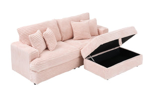 English Elm 88.58 Inch Pink Corduroy Sofa - Plush, Stylish, 3-Seater With Storage Leg & 4 Pillows For Ultimate Comfort W3356S00013