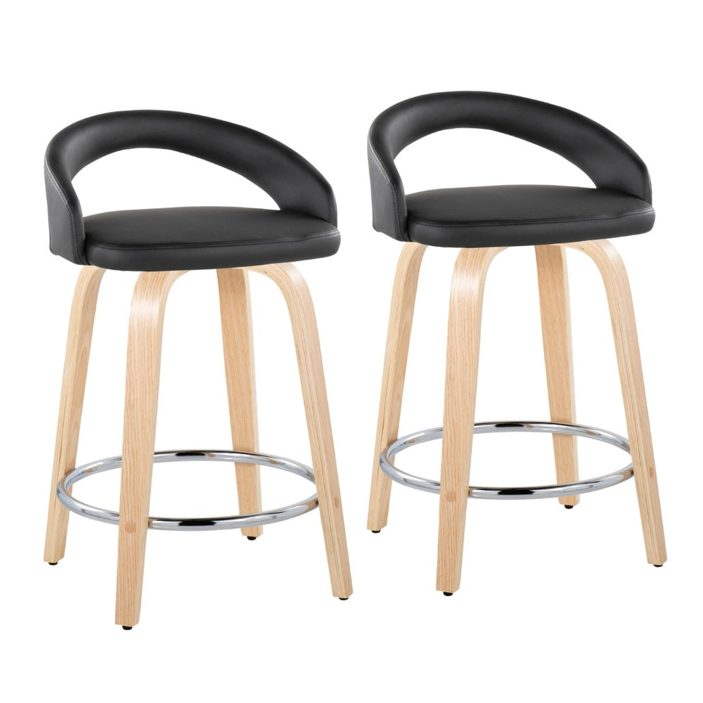 English Elm Fixed-height Swivel Counterstools Natural Wood Faux Leather Chrome Footrest Set B202S01755
