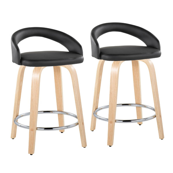 English Elm Fixed-height Swivel Counterstools Natural Wood Faux Leather Chrome Footrest Set B202S01755