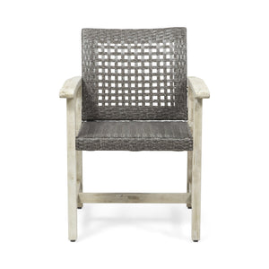 English Elm Christopher Knight Home® - HAMPTON Acacia Wood Dining Chair Pair with Handwoven Wicker Seats and Durable Velvet Finish Black+Grey 60400.00MBLK