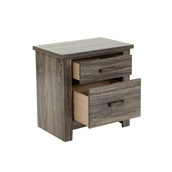 English Elm Wooden Mid-Century 2-Drawer Nightstand in Brown Grain Finish with Metal Hardware and Elongated Design B016P251351