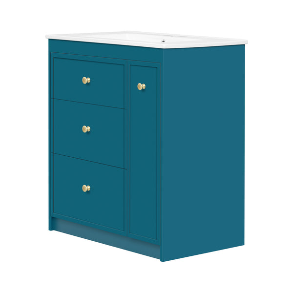 English Elm 30'' Modern Bathroom Vanity With Ceramic Sink, Durable Blue Finish & Ample Storage For Essentials N710P228374C
